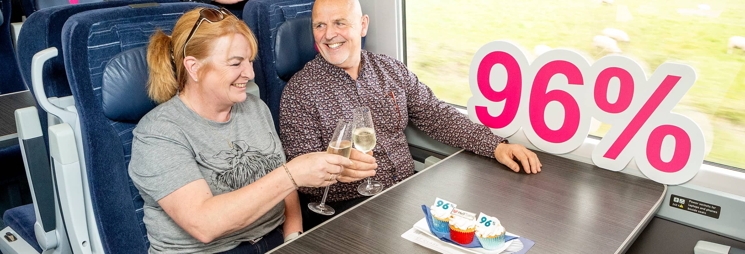 Hull Trains customers onboard travelling to London and celebrating