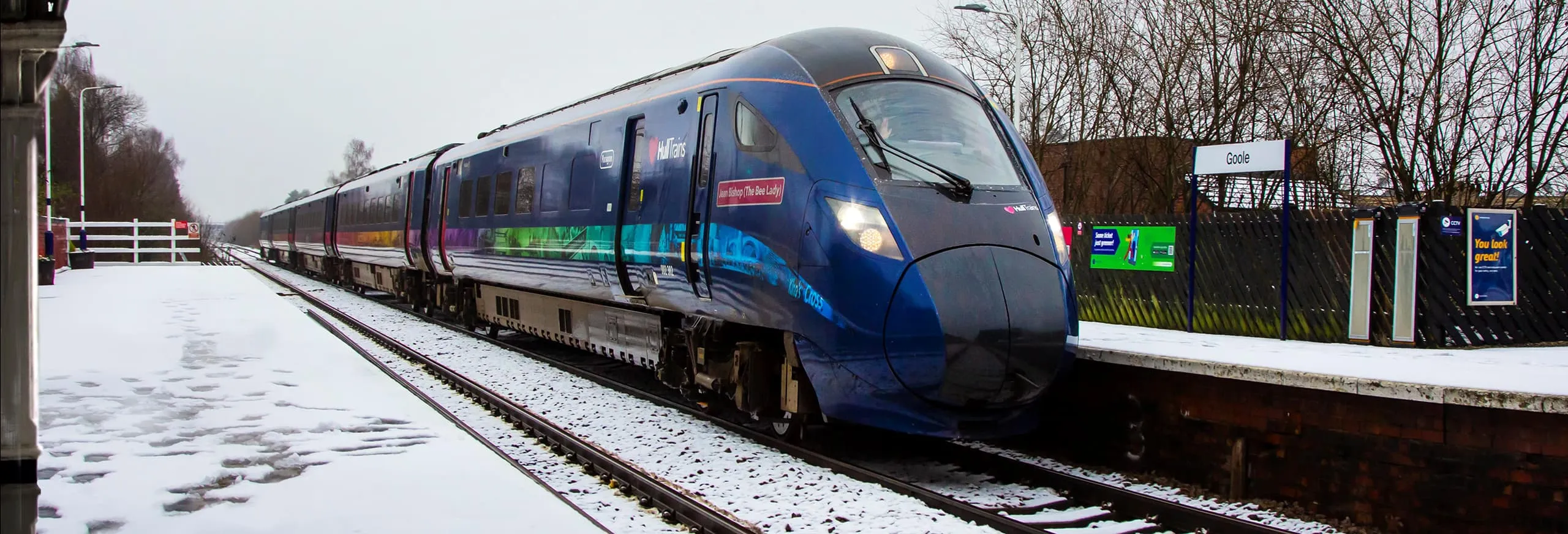 Hull Trains service at Goole in the snow