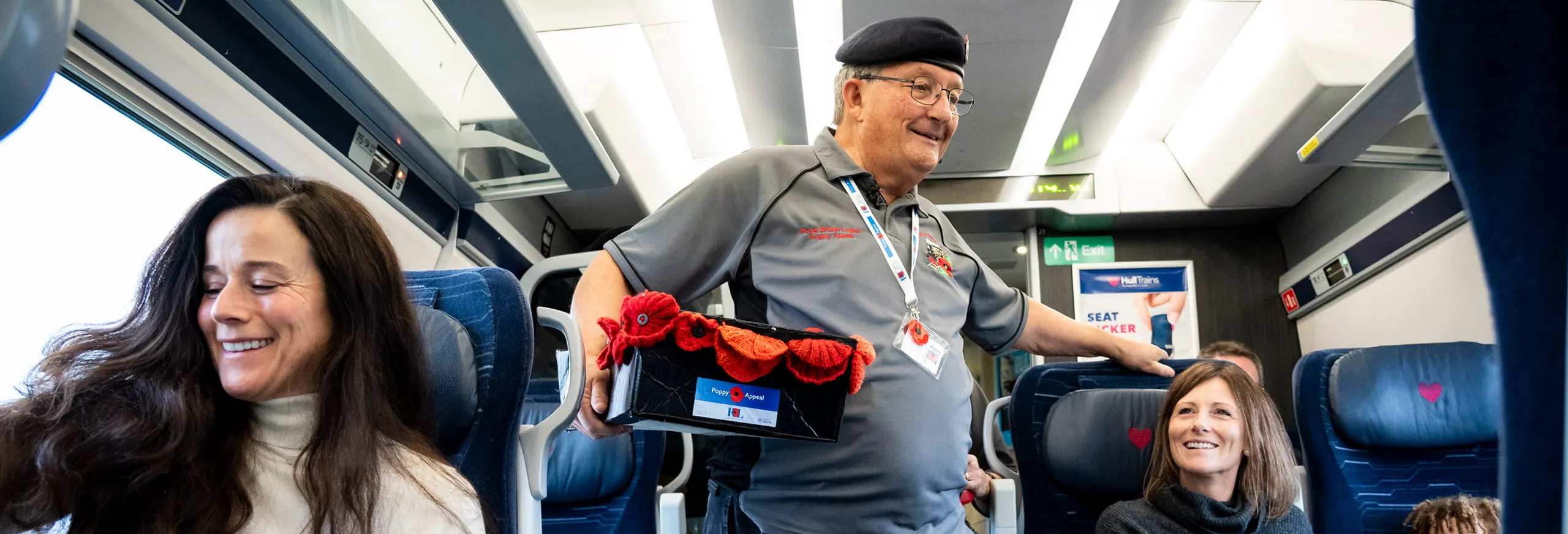 Poppy seller Denis onboard a Hull Trains service