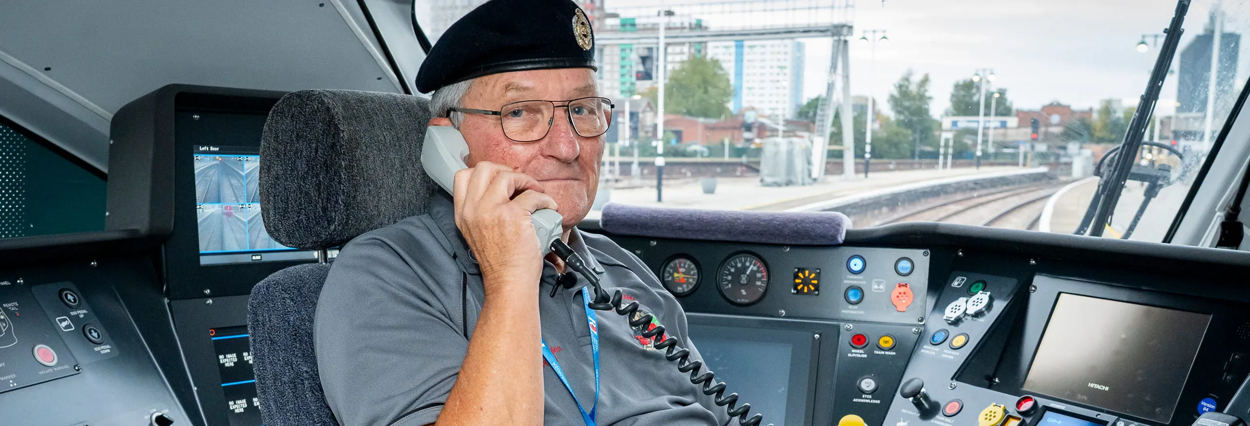 Denis onboard the Poppy Express in the drivers cab