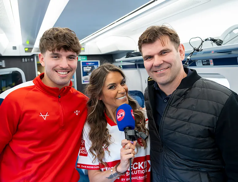 Hull Trains Moving Minds podcast host Gemma Oaten with Chris and Jack Charles