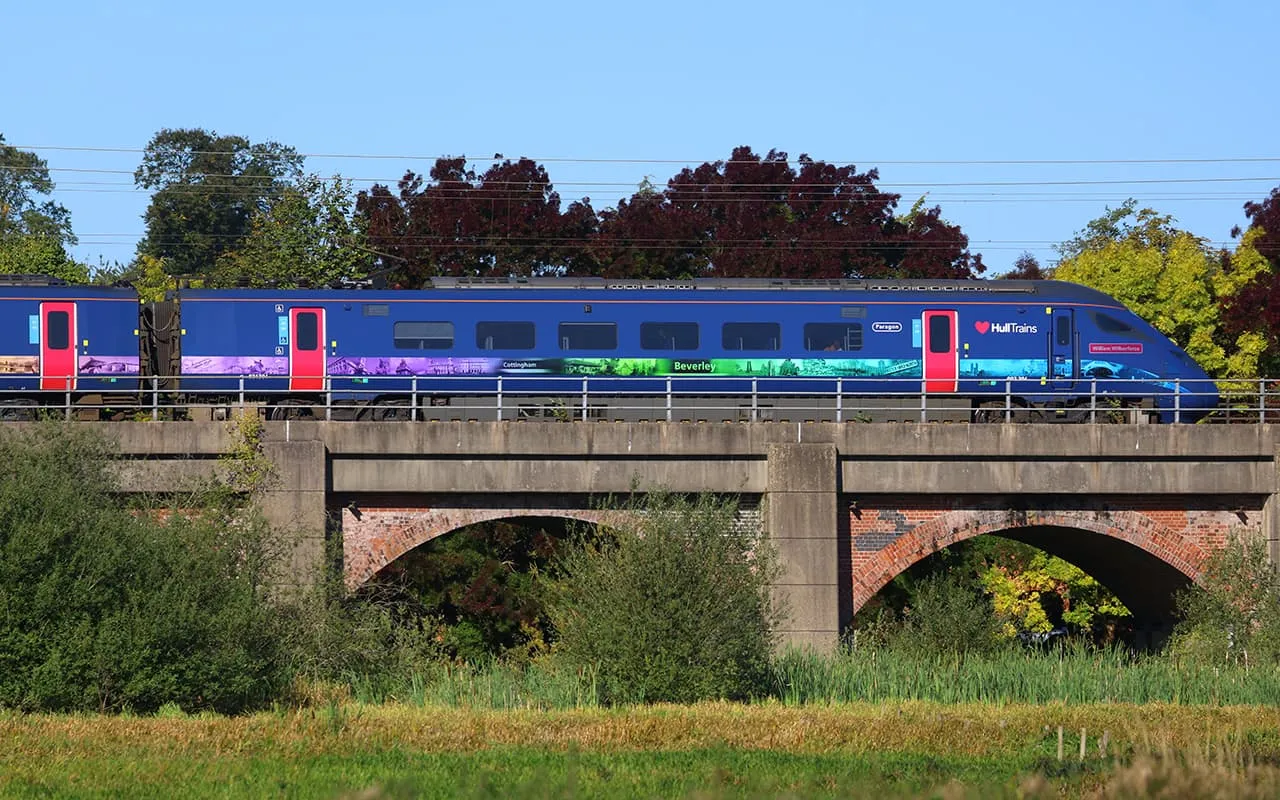 Hull Trains passing over a bridge on route