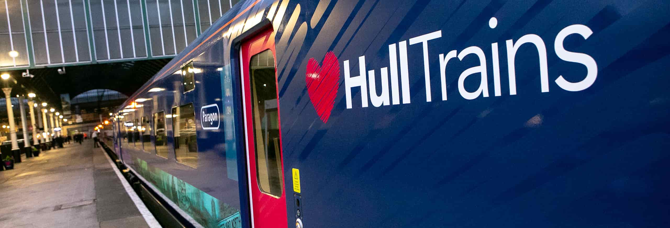Hull Trains Paragon train with logo close up